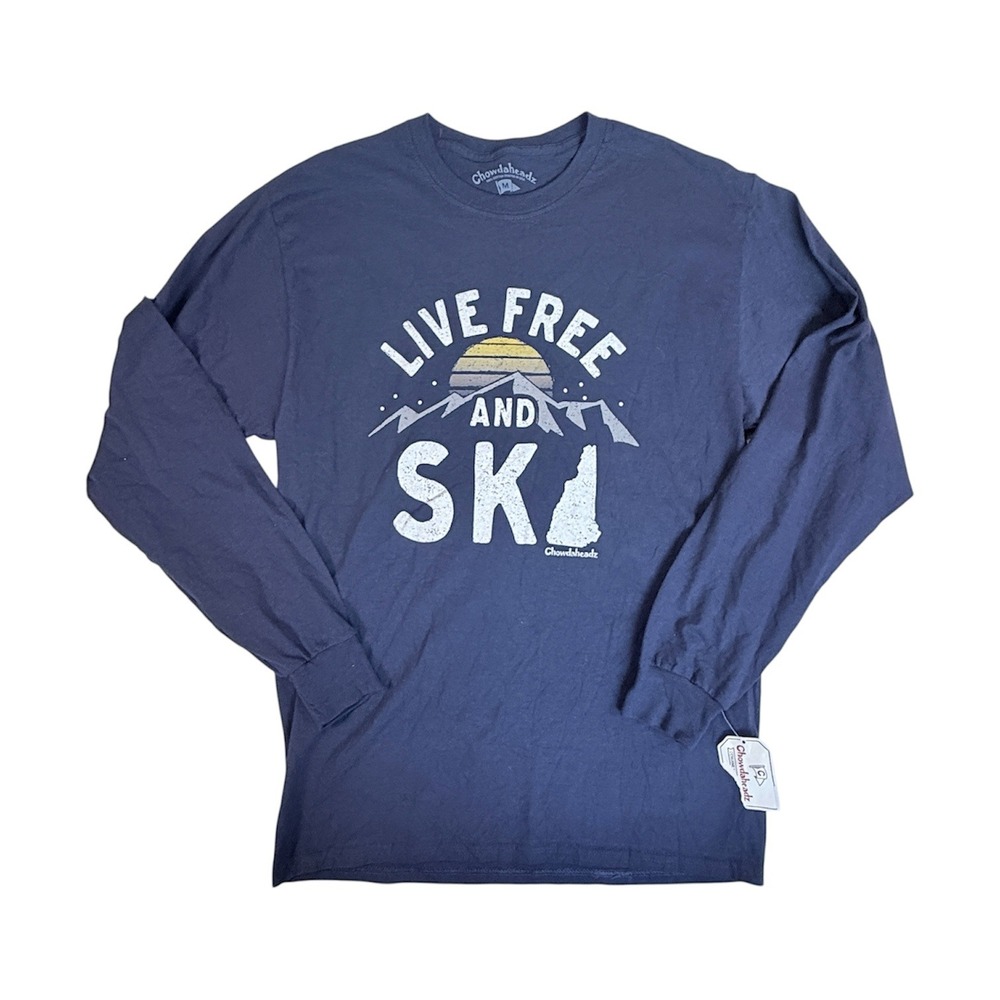 Chowdaheadz Long Sleeve T-Shirt Men M Blue Live Free and Ski Graphic